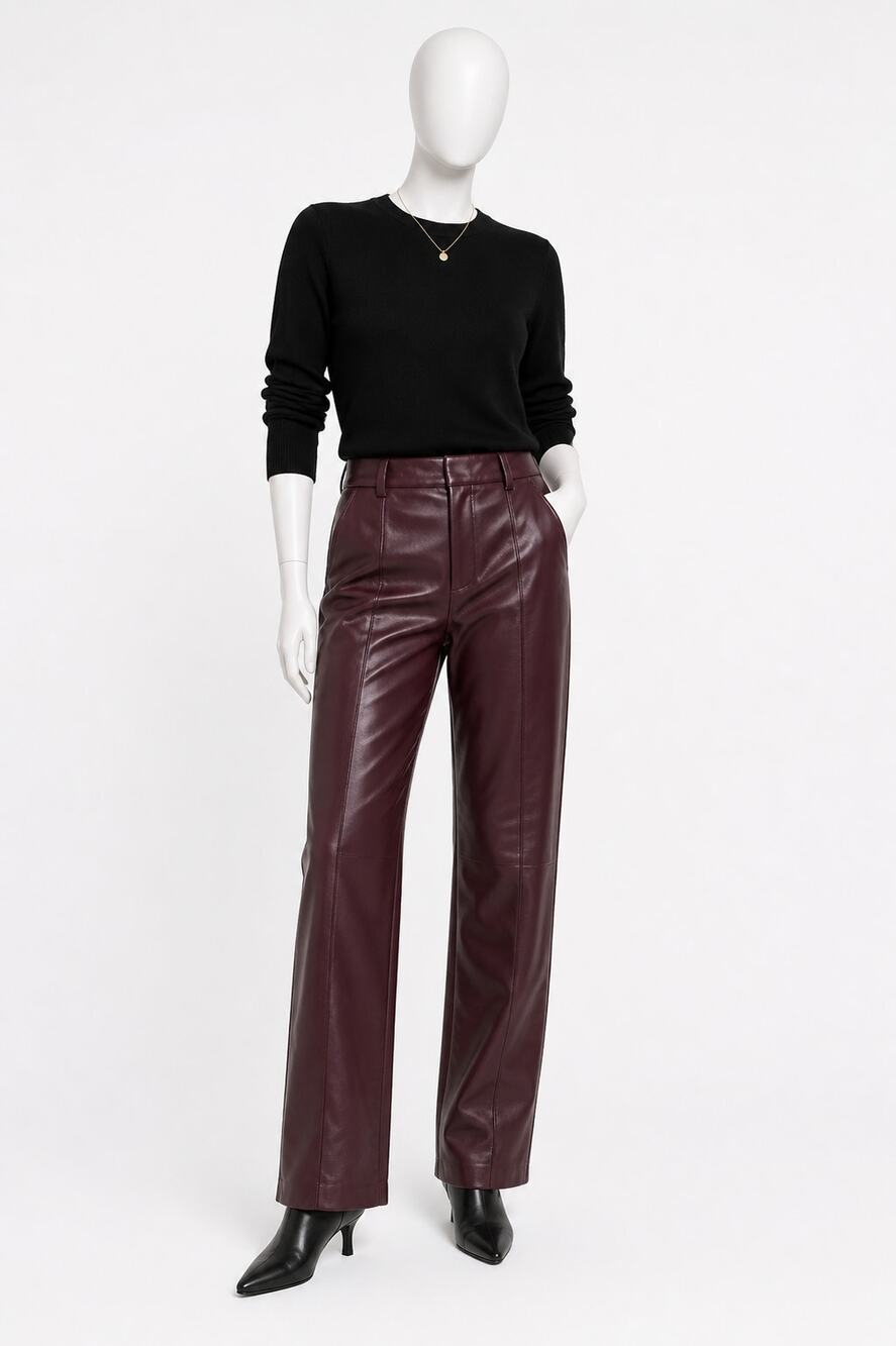 Ann Taylor EVA Faux Leather Pants Burgundy High Rise Slim Leg NWT 12P